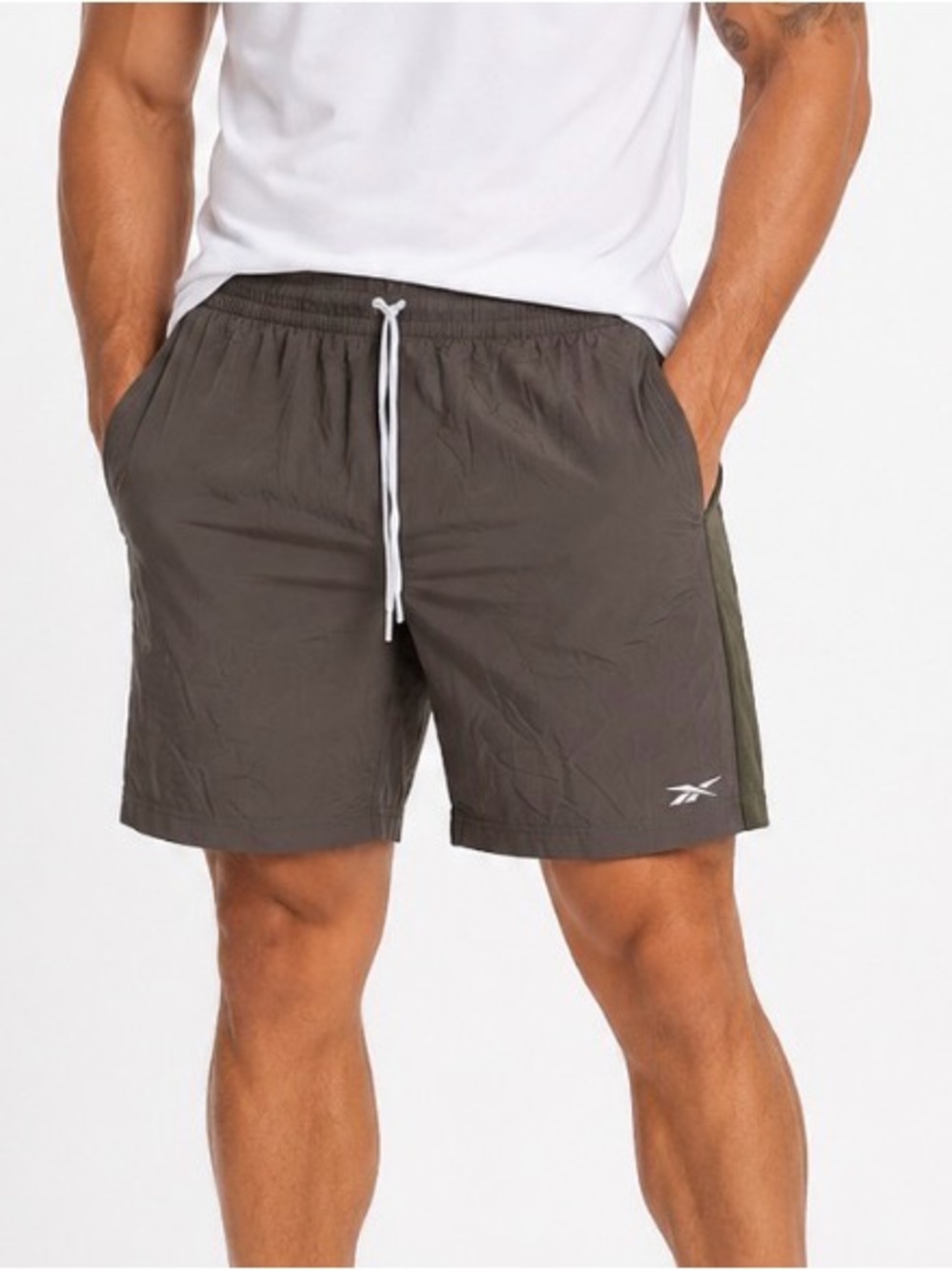 Reebok Men's olive green Athletic Shorts with White Drawstring speed-wick SZ MD